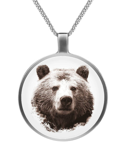 Bear face art necklace Circle Necklace-Juelz30